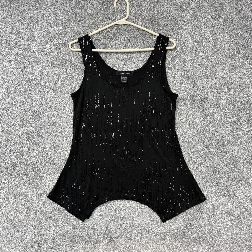 Vintage 90s Components Tank Top Womens S Black Sequin Tunic Whimsigoth Clubwear